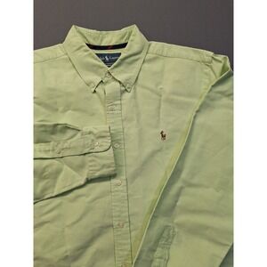 Polo Ralph Lauren Shirt Mens XL Green Oxford Custom Fit Flesh Pony Office Casual